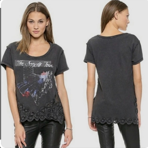 Free People Tops - Free People Texas State Tour Distressed Graphic Lace Crochet Tee XS NWOT
